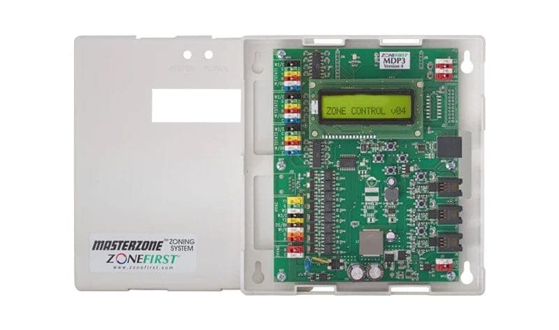 MasterZone HVAC control board with cover open.
